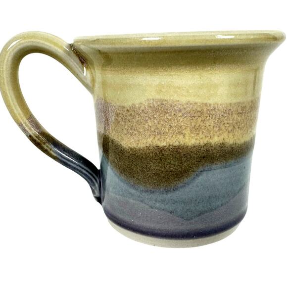 Hand Crafted Pottery Round Coffee Mug Blue Tan Gray Abstract Highlights-Mint! - Picture 4 of 7